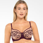 Sheer Mesh Embroidered Full Figure Bra Perla Aubergine