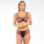 Sheer Mesh Embroidered Full Figure Bra Perla Aubergine